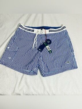 Le Shark Men's Blue White Striped Swim Trunks Board Shorts Large